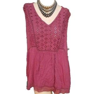 Knox Rose Size 2X Maroon Sleeveless New Eyelet Bodice Lace Back Hippie Boho